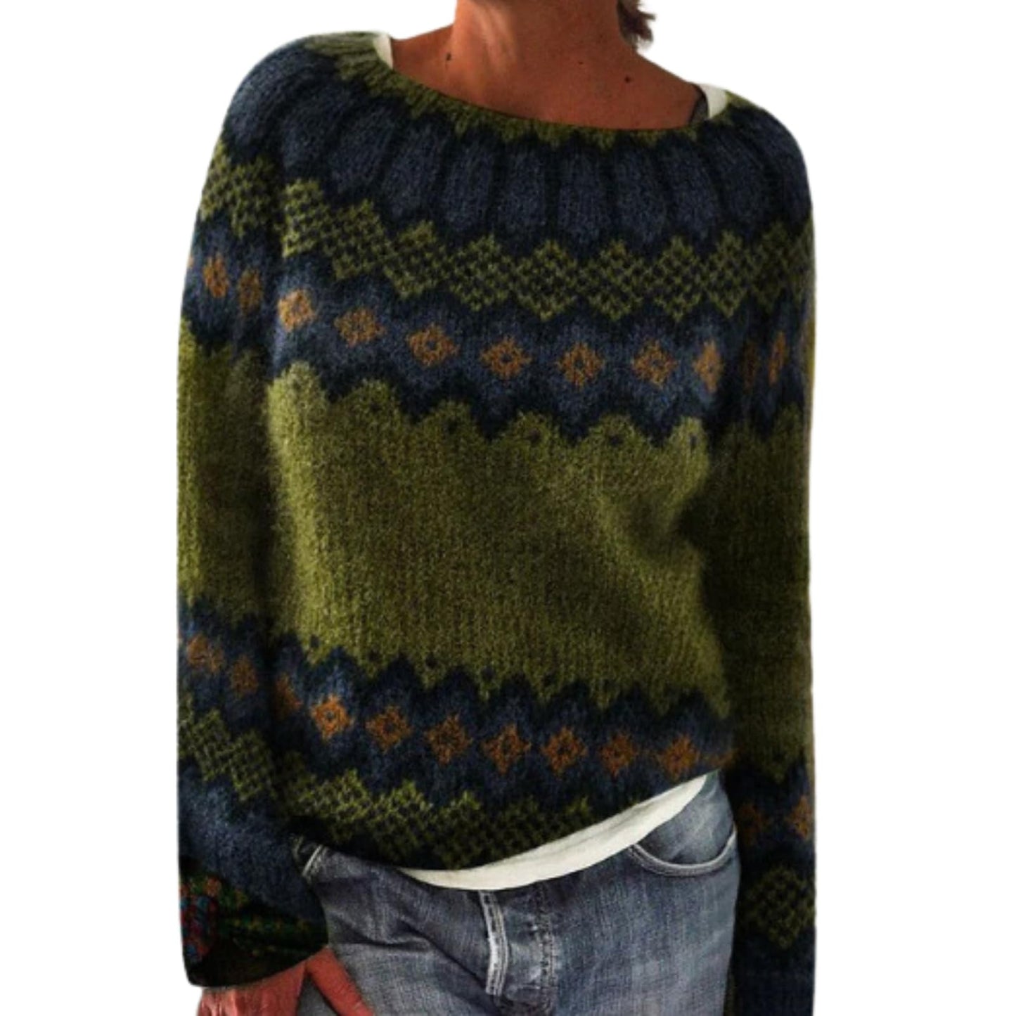 WAZZAP Fair Isle Sweater for Women Fall Winter Casual Crewneck Long Sleeve Lightweight Pullover Tops