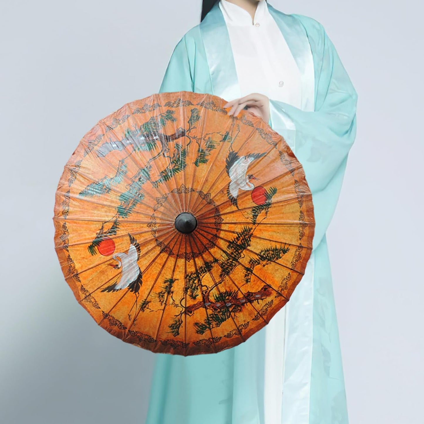 JiffPom Paper Umbrellas Waterproof Paper Parasol Red-Crowned Crane Pattern Chinese Umbrella Paper Oiled Parasol Umbrella for Parties Photography Costumes Decoration, Paper Umbrellas