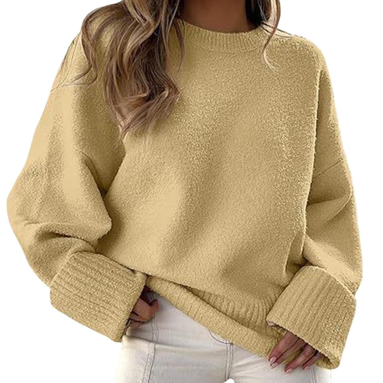 GYMTANK Sweater for Women 2025 Fall Winter Solid Crew Neck Long Sleeve Casual Loose Pullover Oversize Chunky Sweater