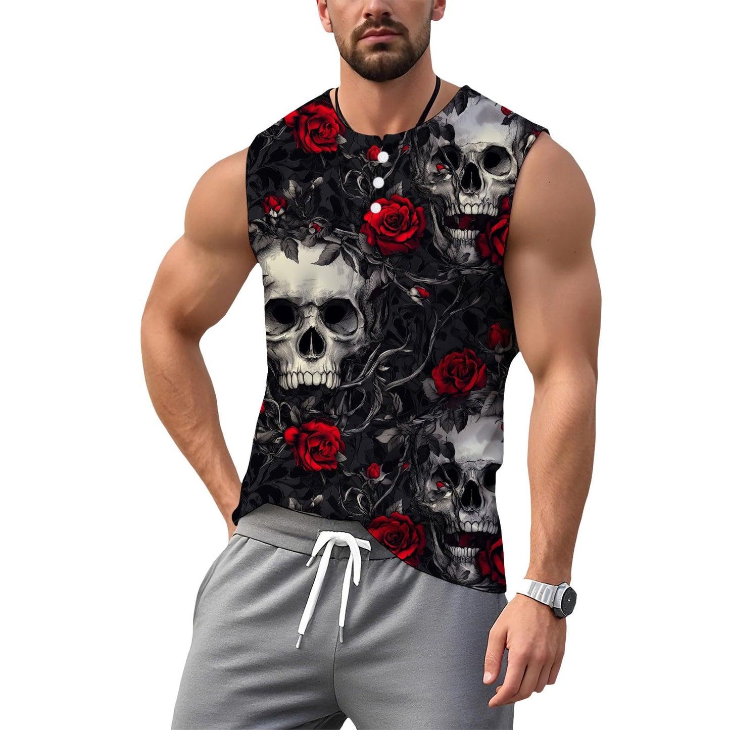 NAVARCH Mens Tank Tops for Workout Skull Print Casual Sleeveless Muscle Shirts Crewneck Loose Fit Basic Beach Top