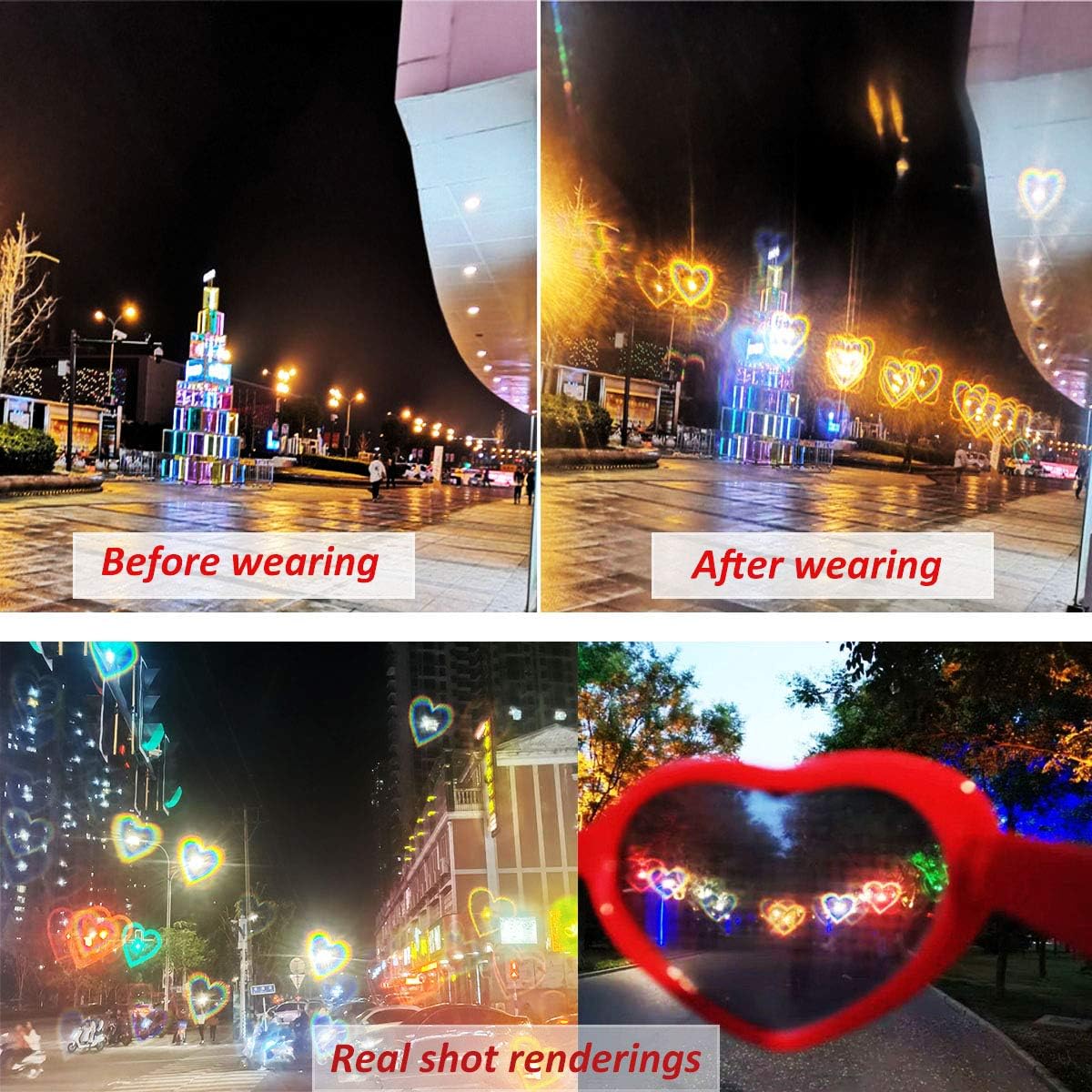 JiffPom Heart Sunglasses for Women Men Festival Party Rave Light Changing Heart Effect Diffraction Glasses UV400 Protection