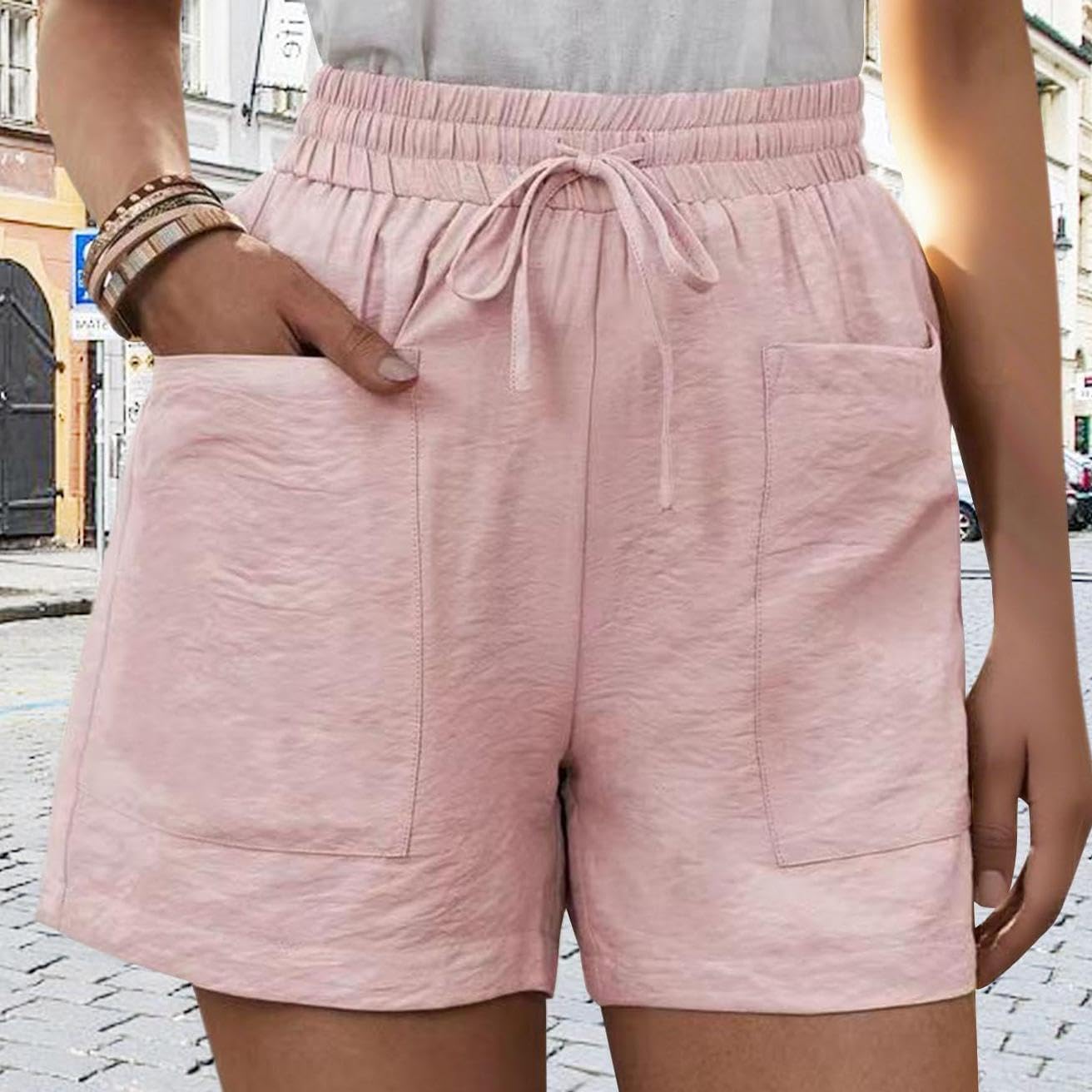 GYMDOG Drawstring Shorts for Women Plus Size Summer Casual Lightweight Elastic Waist Shorts with Pockets