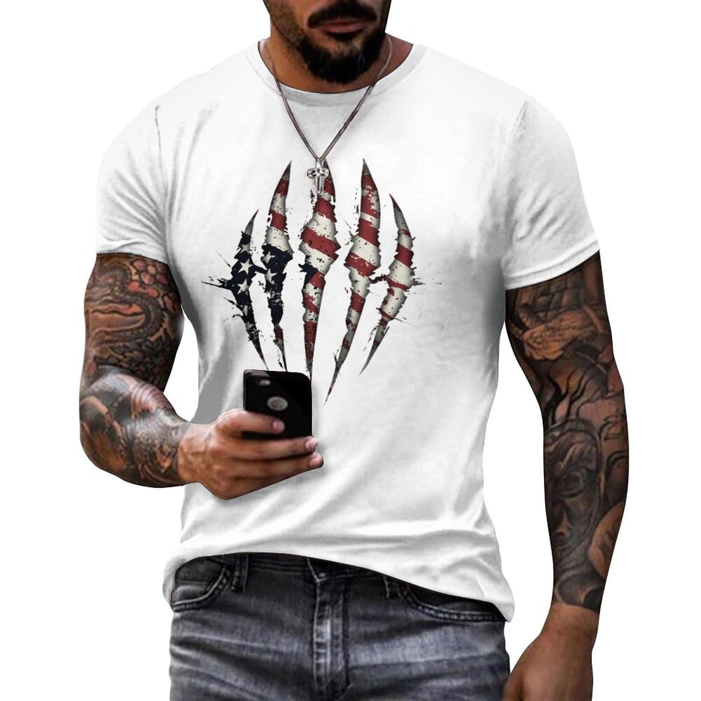 NAVARCH American Flag Shirt for Men Short Sleeve Crewneck Casual Stylish Summer Shirts Graphic Skull Print T-Shirt Tops