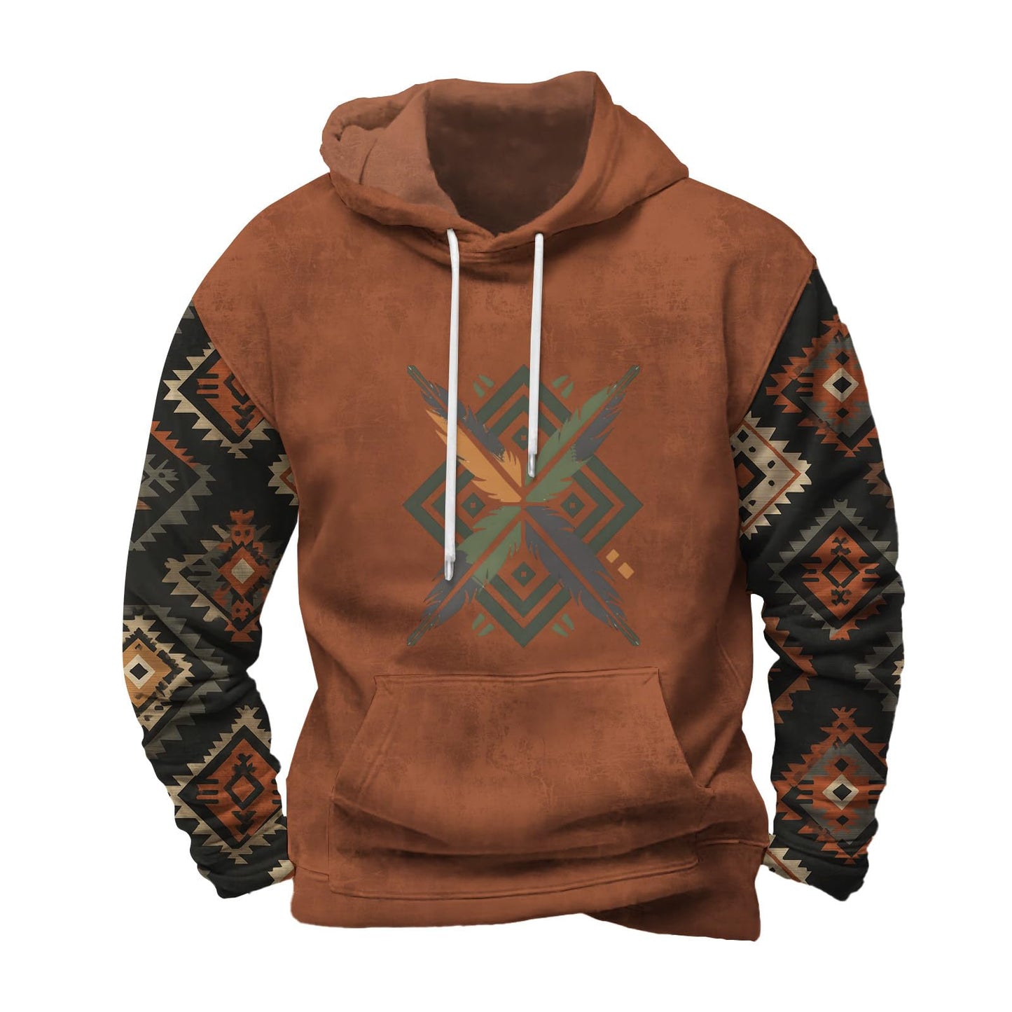 FONDBERYL Mens Aztec Hoodies Western Cowboy Hooded Sweatshirt Vintage Graphic Print Fashion Pullover Tops with Pocket