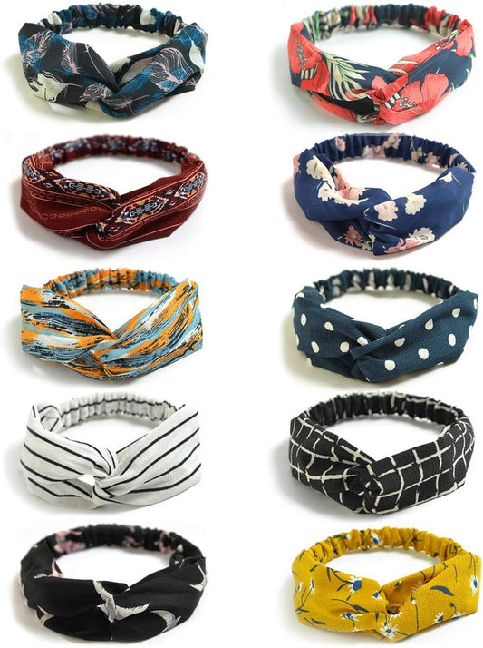 TOFOX Womens Yoga Elastic Cute Hairband Boho Headbands for Women Vintage Flower Printed Knotted Hair Band Bandanas