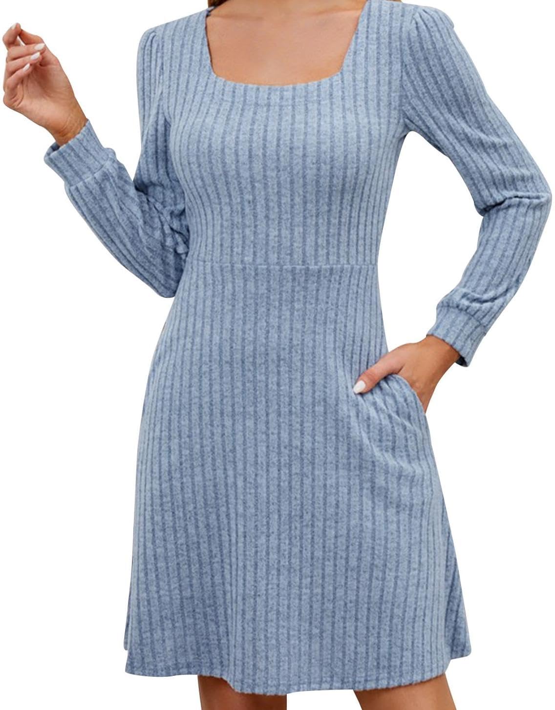 GYMDOG Women Dress for Summer Spring with Square Neck Casual Midi Polyester Skirt Solid Stripes Classic Dresses