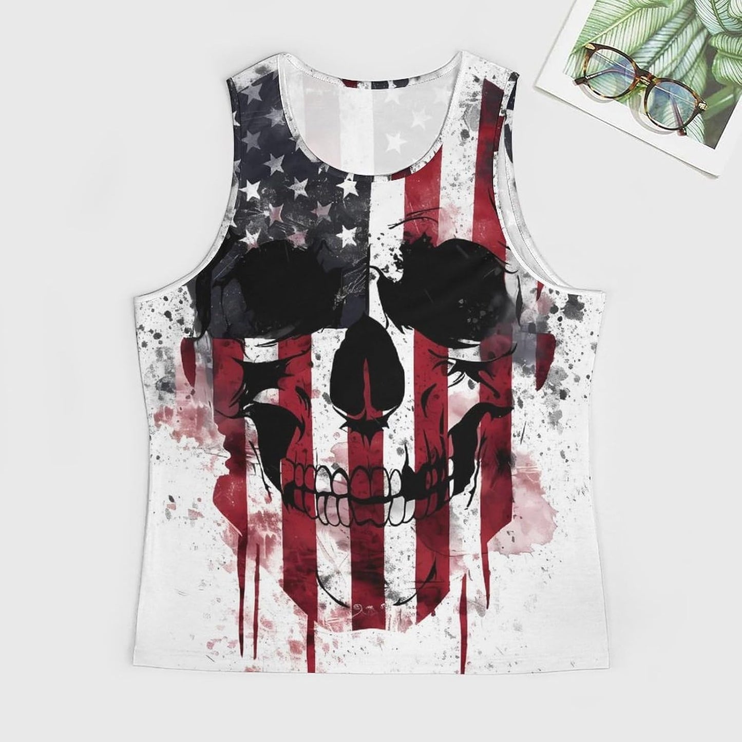 NAVARCH Mens US Flag Tank Tops Skull Graphic Print Sleeveless Crew Neck Western Shirts for Men Fashion Vest