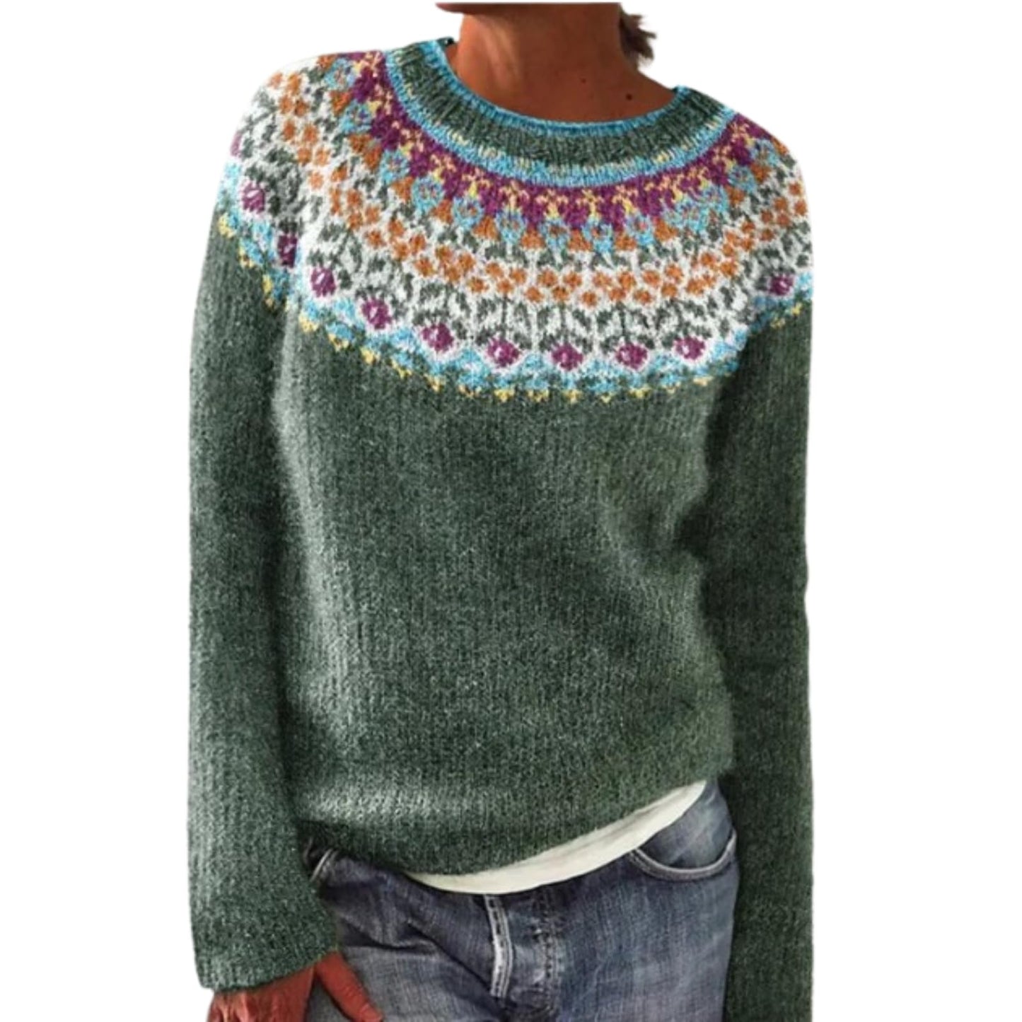 WAZZAP Fair Isle Sweater for Women Fall Winter Casual Crewneck Long Sleeve Lightweight Pullover Tops