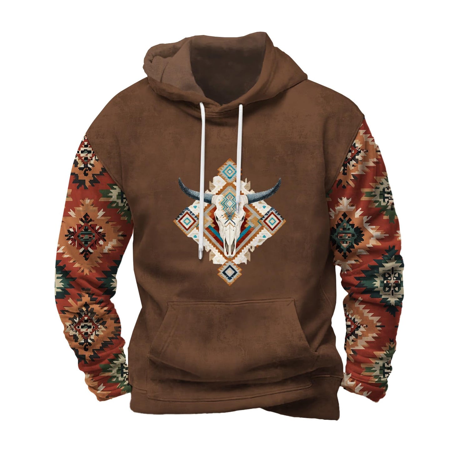 Befox Mens Sweatshirts,Aztec Hoodie Western Vintage Fall Long Sleeve Hooded Tops Tribal Graphic Pullover With Pockets