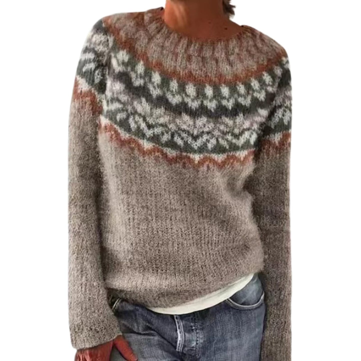 WAZZAP Fair Isle Sweater for Women Fall Winter Casual Crewneck Long Sleeve Lightweight Pullover Tops