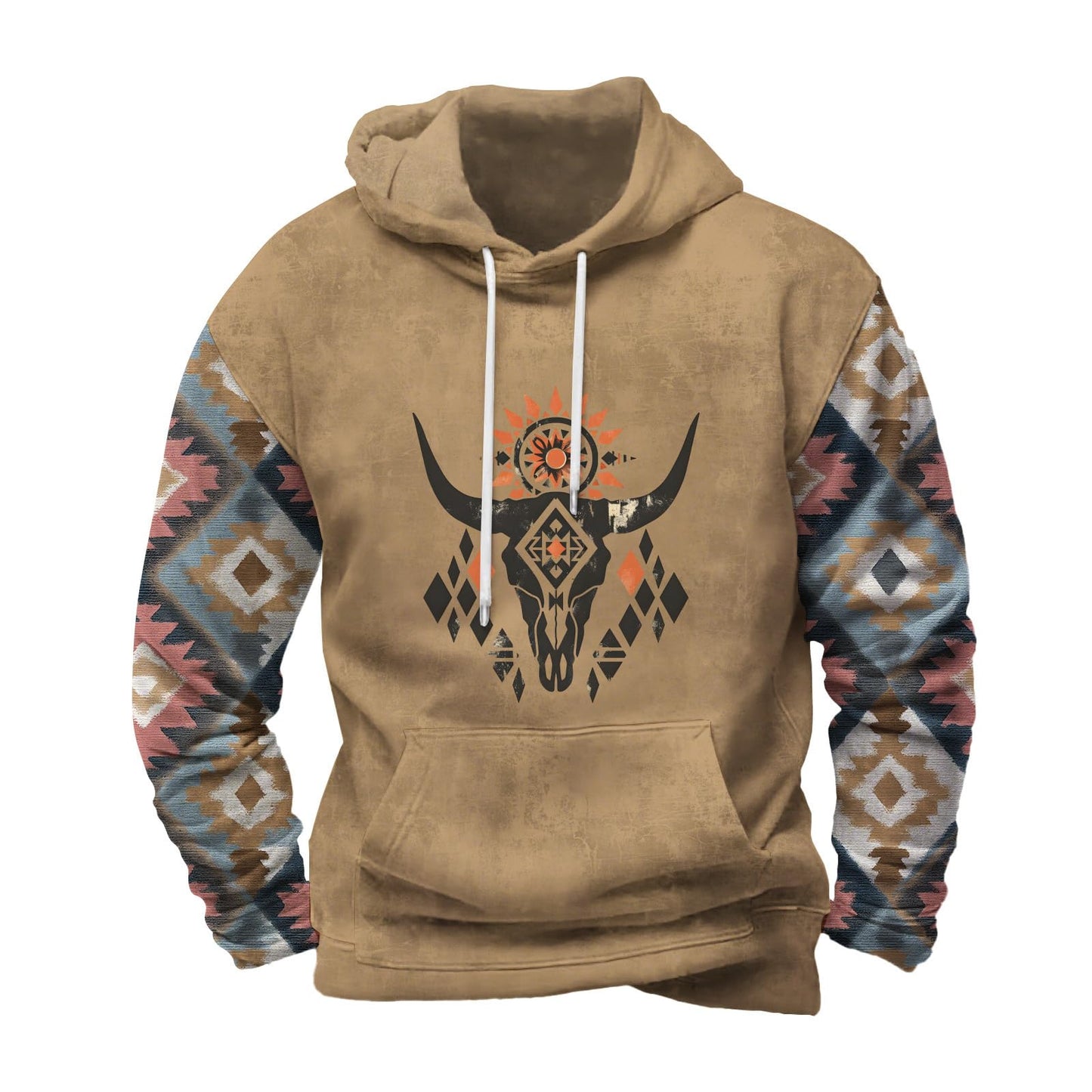 FONDBERYL Mens Aztec Hoodies Western Cowboy Hooded Sweatshirt Vintage Graphic Print Fashion Pullover Tops with Pocket