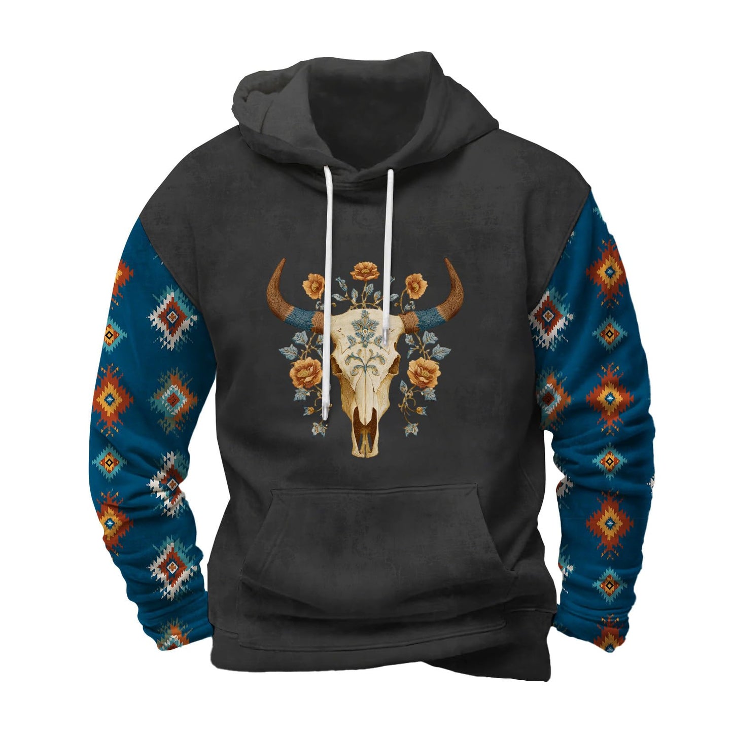 FONDBERYL Mens Aztec Hoodies Western Cowboy Hooded Sweatshirt Vintage Graphic Print Fashion Pullover Tops with Pocket
