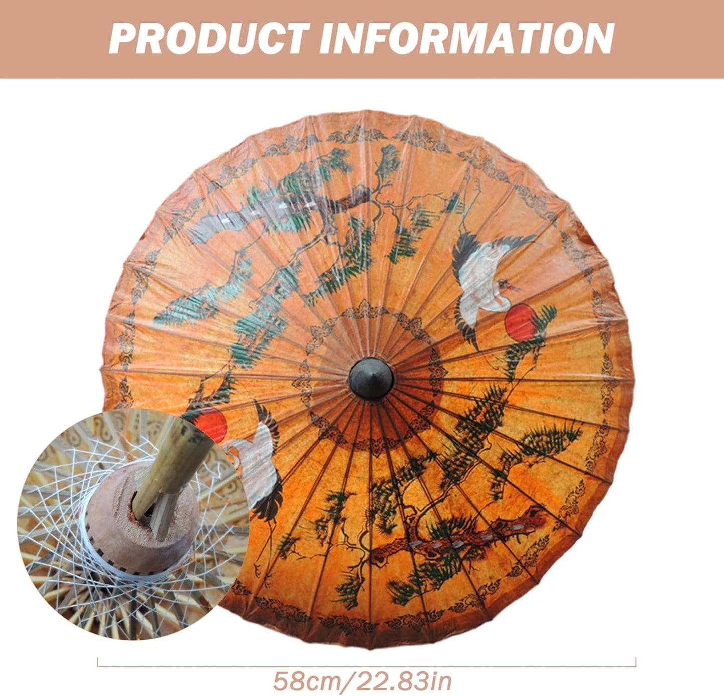 JiffPom Paper Umbrellas Waterproof Paper Parasol Red-Crowned Crane Pattern Chinese Umbrella Paper Oiled Parasol Umbrella for Parties Photography Costumes Decoration, Paper Umbrellas