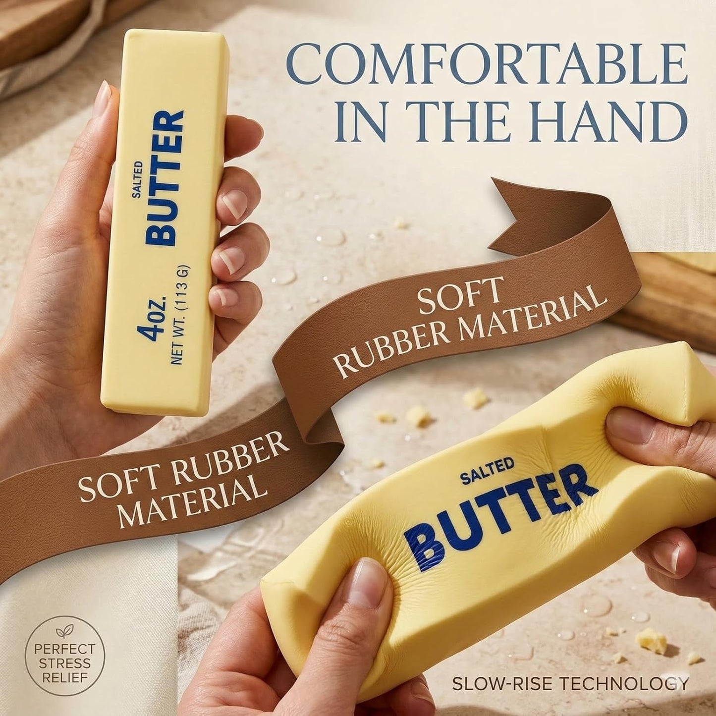 Kribee 14oz Big Butter Squishy, Giant Realistic Butter Squeeze Toys & Mini Squeezy Butter Set, Soft Slow Rising Stress Relief Fidget Toy for Stress Relief Anxiety Sensory Gifts (Yellow 2pcs,14oz)