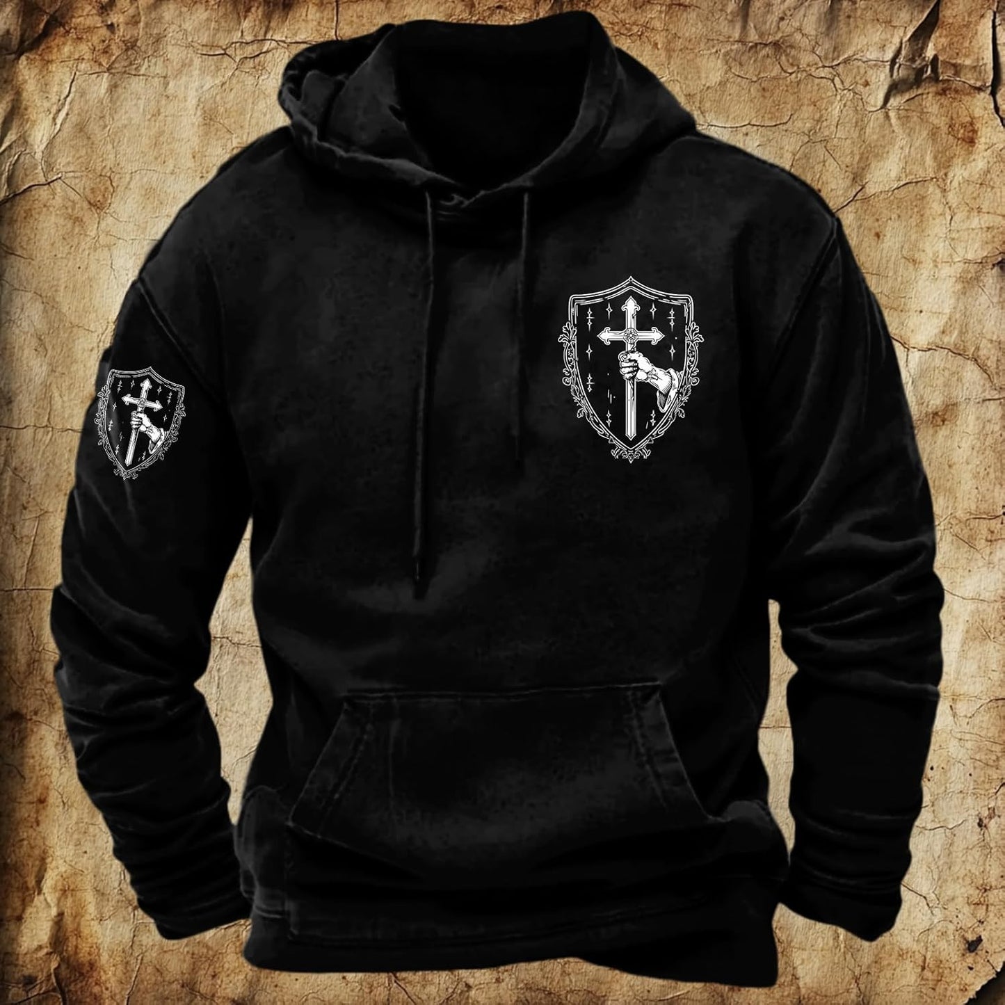 JiffPom Men's Christian Hoodies Pullover Retro Jesus Print Hooded Sweatshirts Casual Long Sleeve Drawstring Faith Hoodies
