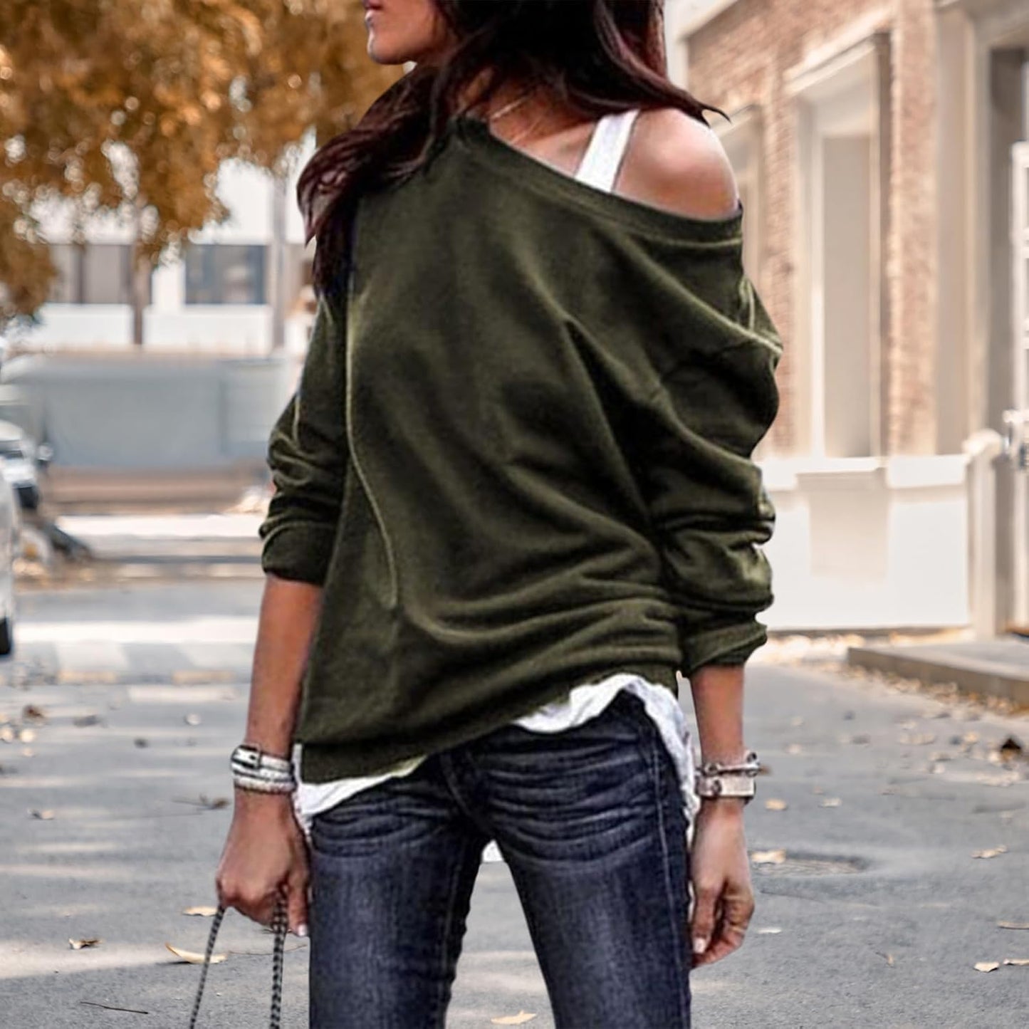 WAZZAP Off Shoulder Sweatshirt for Women, Baggy Oversized Crewneck Long Sleeve Shirt Loose Fit 2026 Fashion Tunic Tops