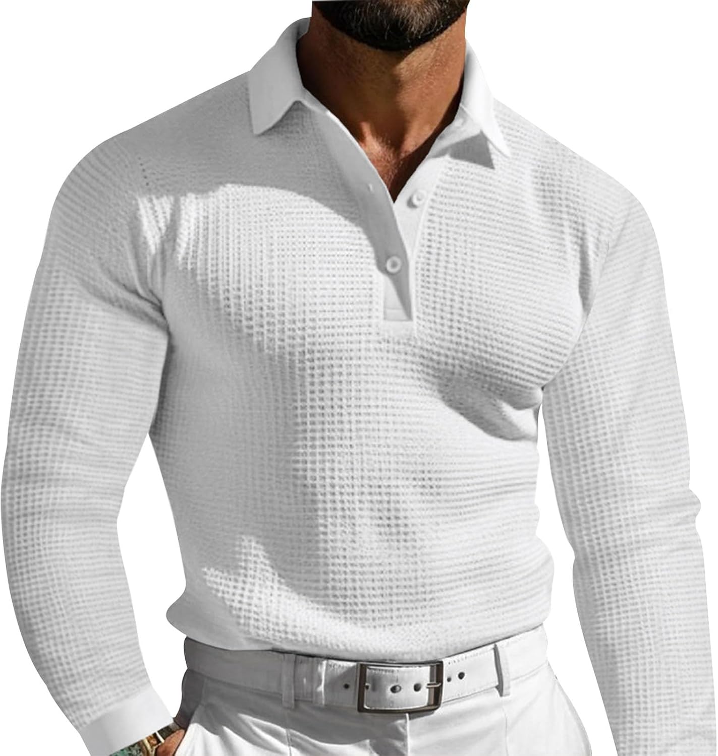 JiffPom Mens Polo Shirts Buttons Fashion Long Sleeve Crewneck Hippie Pullover Collared Workout Summer Casual Retro Blouses