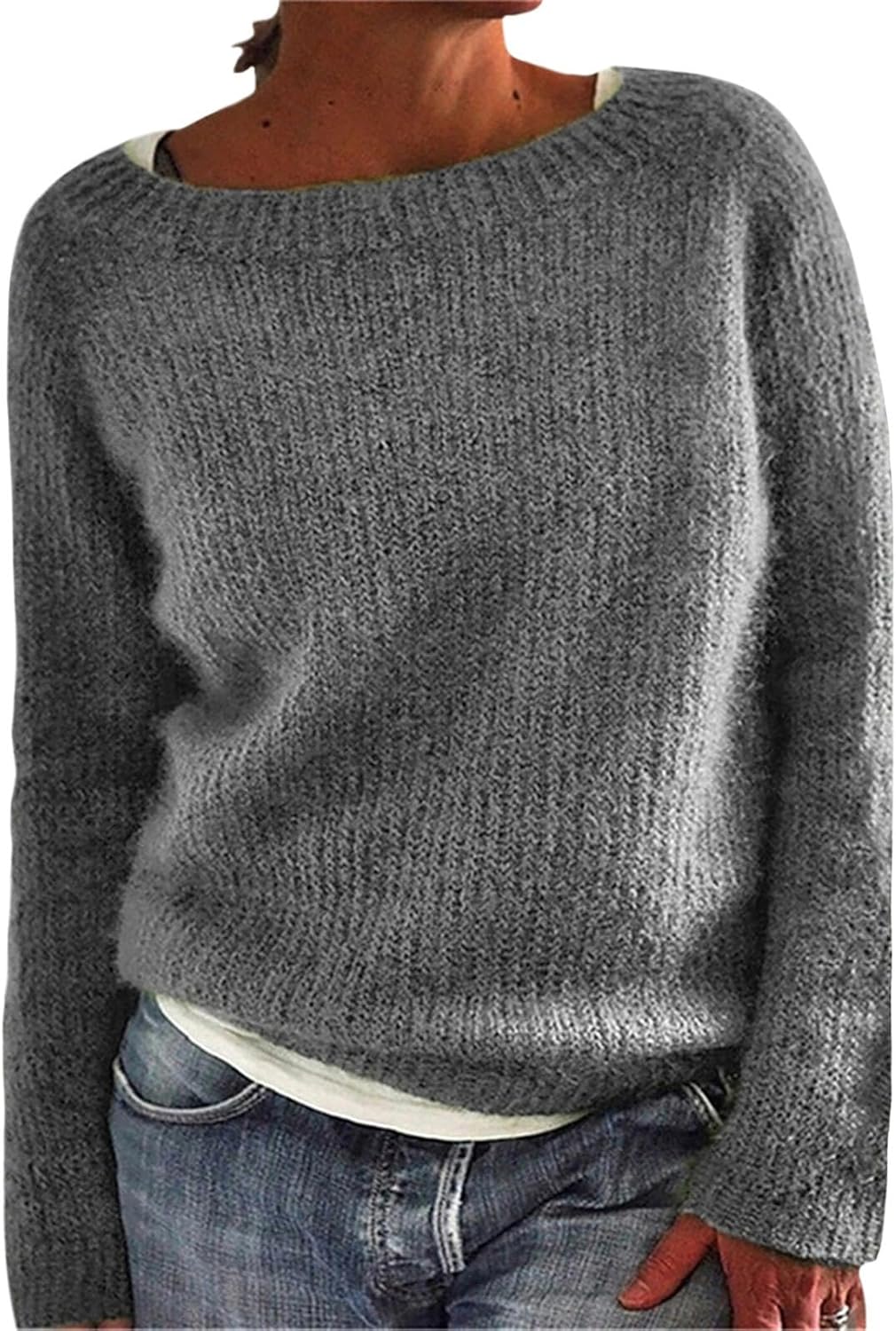 GYMTANK Women's Winter Sweater 2025 Fall Basic Timeless Long Sleeve Solid Boat Neck Chunky Sweater Pull Over Tops