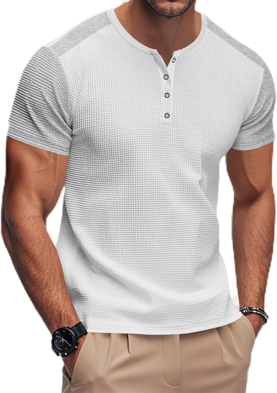 GYMDOG Mens Henley Shirts Gym Workout Athletic Shirt Tees Color Block Short Sleeve Button Crewneck Muscle Slim Fit T-Shirt