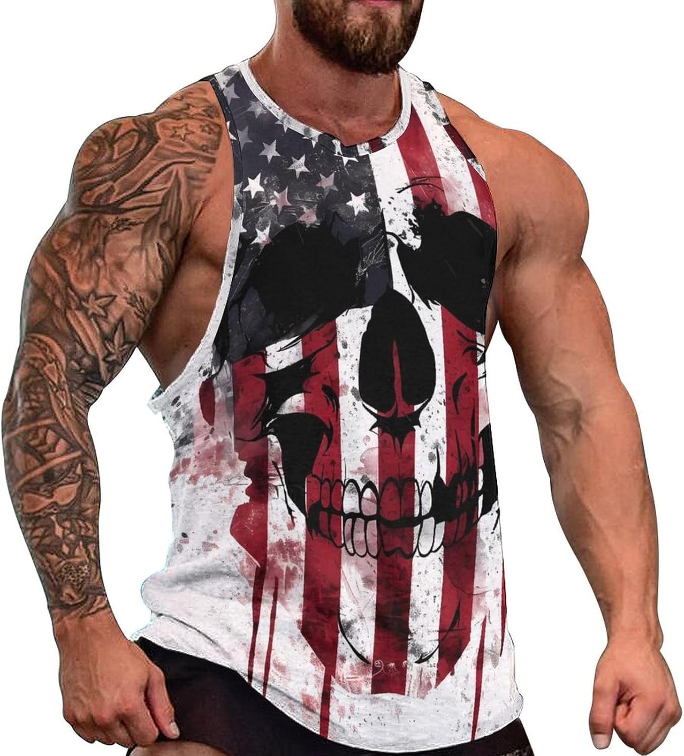 NAVARCH Mens US Flag Tank Tops Skull Graphic Print Sleeveless Crew Neck Western Shirts for Men Fashion Vest