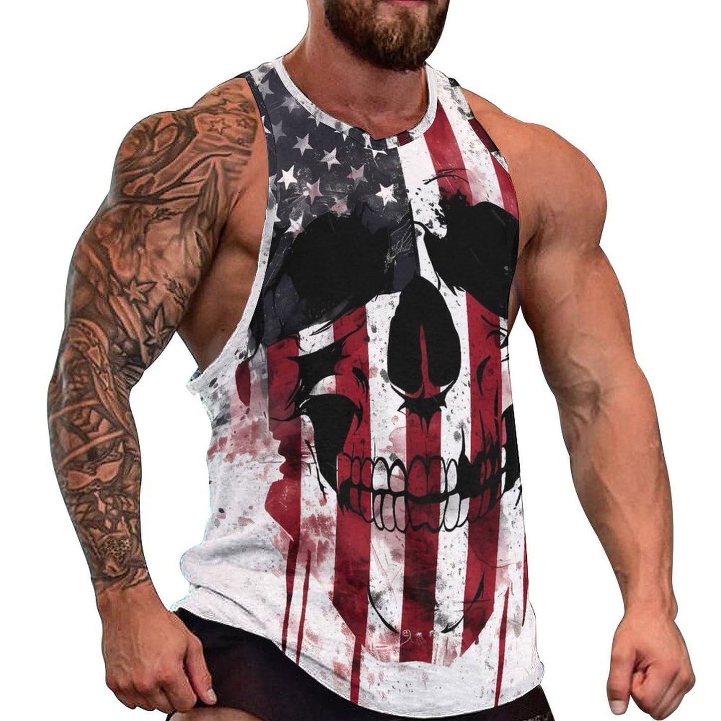 NAVARCH Mens US Flag Tank Tops Skull Graphic Print Sleeveless Crew Neck Western Shirts for Men Fashion Vest