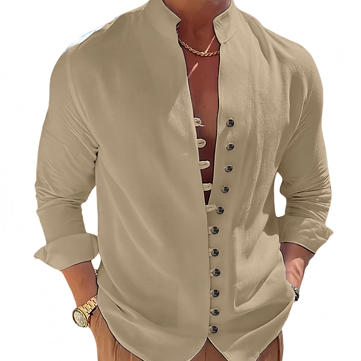 Befox Mens Dressy Casual Button Down Shirts Solid Color Cotton Blend Long Sleeve Summer Vacation Shirt Tops
