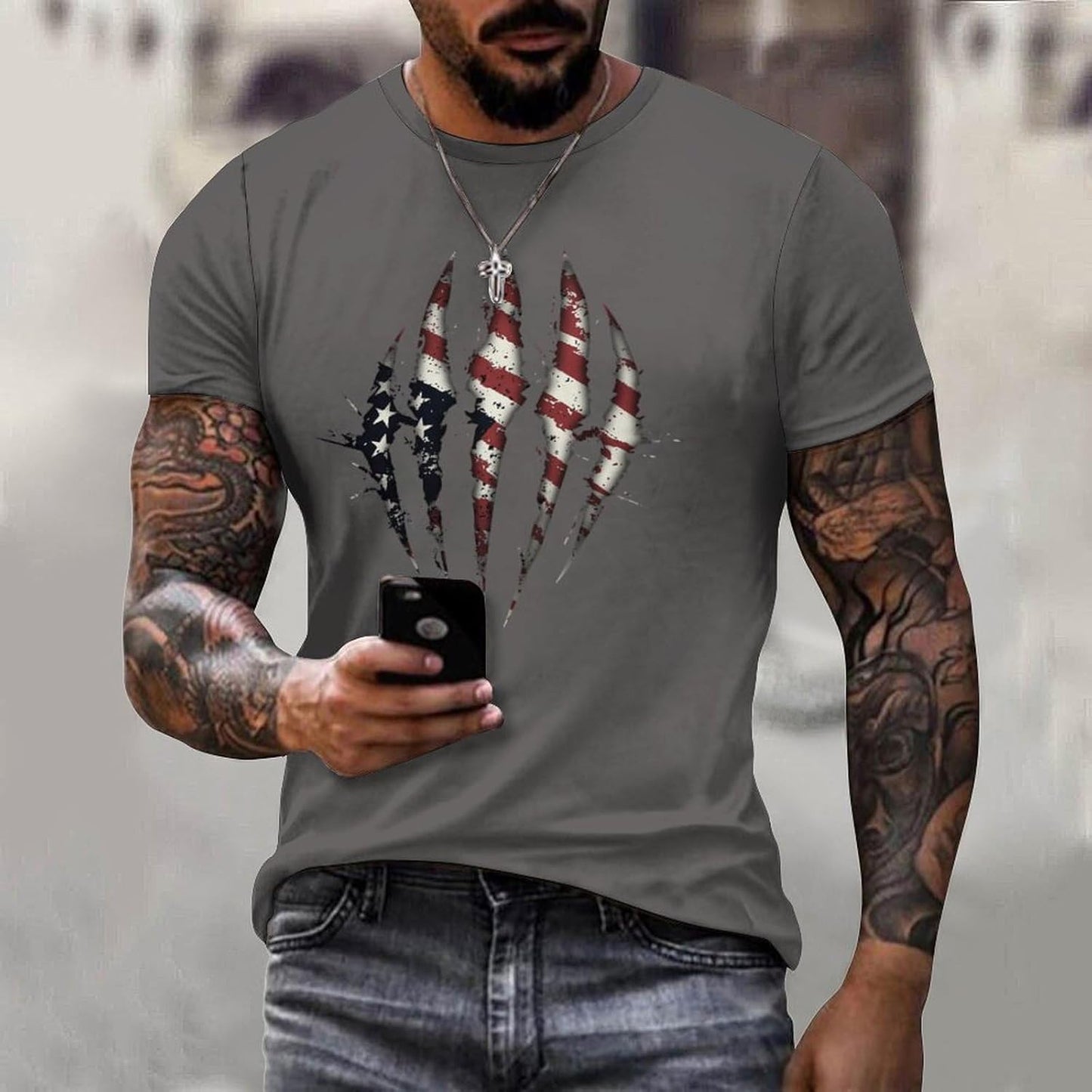 NAVARCH American Flag Shirt for Men Short Sleeve Crewneck Casual Stylish Summer Shirts Graphic Skull Print T-Shirt Tops