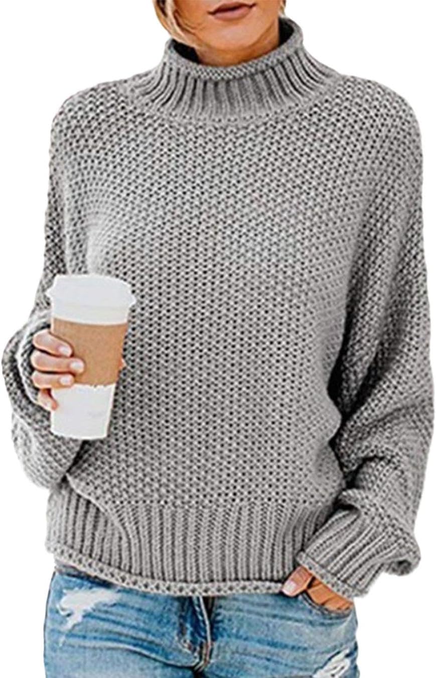 WAZZAP Women Sweater for Autumn Winter Casual Trendy Lightweight Tops Long Cuffed Sleeve Mock Neck Sweater