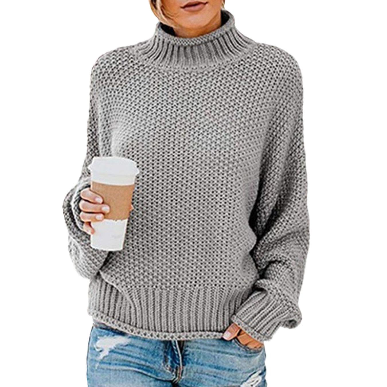 WAZZAP Women Sweater for Autumn Winter Casual Trendy Lightweight Tops Long Cuffed Sleeve Mock Neck Sweater
