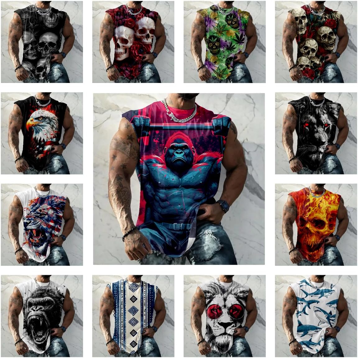 NAVARCH Mens Tank Tops Novelty 3D Printed Summer Casual Loose Workout Sleeveless Shirts Quick Dry Breathable Tops