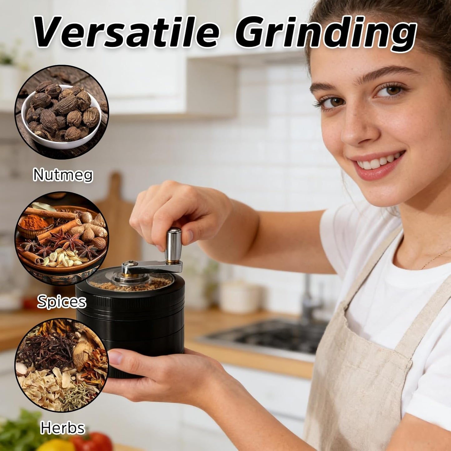 Kribee Hand Cranked Spice Grinder, Durable Zinc Alloy Manual Mill for Pepper, Salt & Herbs, Premium Kitchen Grinding Tool with Smooth Operation, Portable Grinder for Home Cooking and Outdoor BBQ