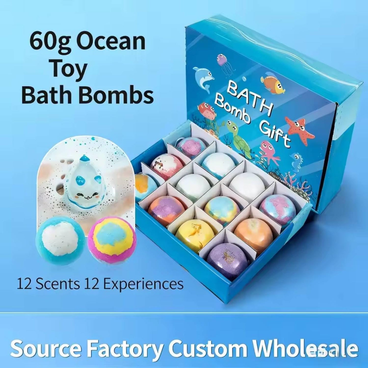 Kribee Ocean Toy Bath Salt Ball Sleeve Box Bath Bombs,2026 New 12-Pack Bath Bombs with Toys Inside,Upgrade Easter Gifts Bubble Easter Basket Stuffers Easter Egg Fillers