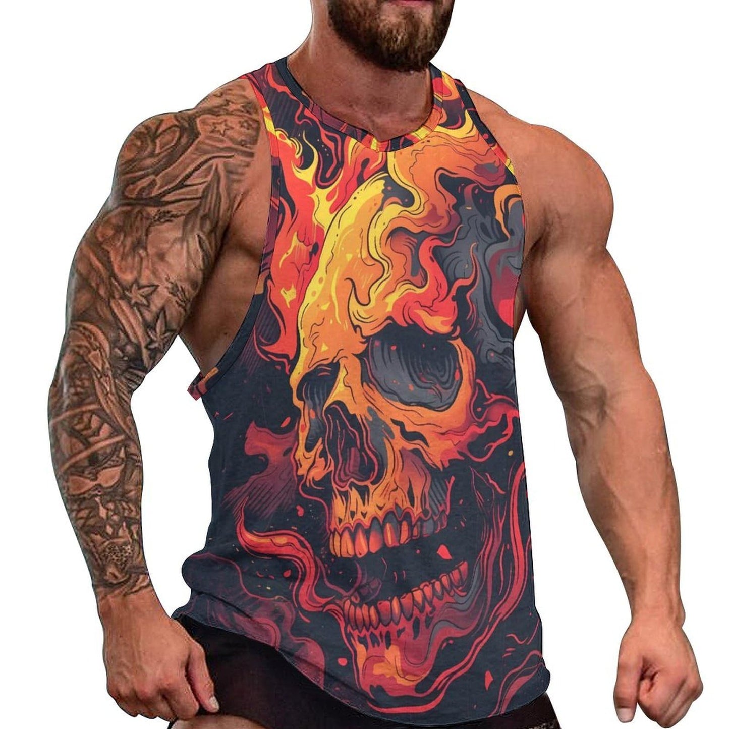 NAVARCH Mens US Flag Tank Tops Skull Graphic Print Sleeveless Crew Neck Western Shirts for Men Fashion Vest
