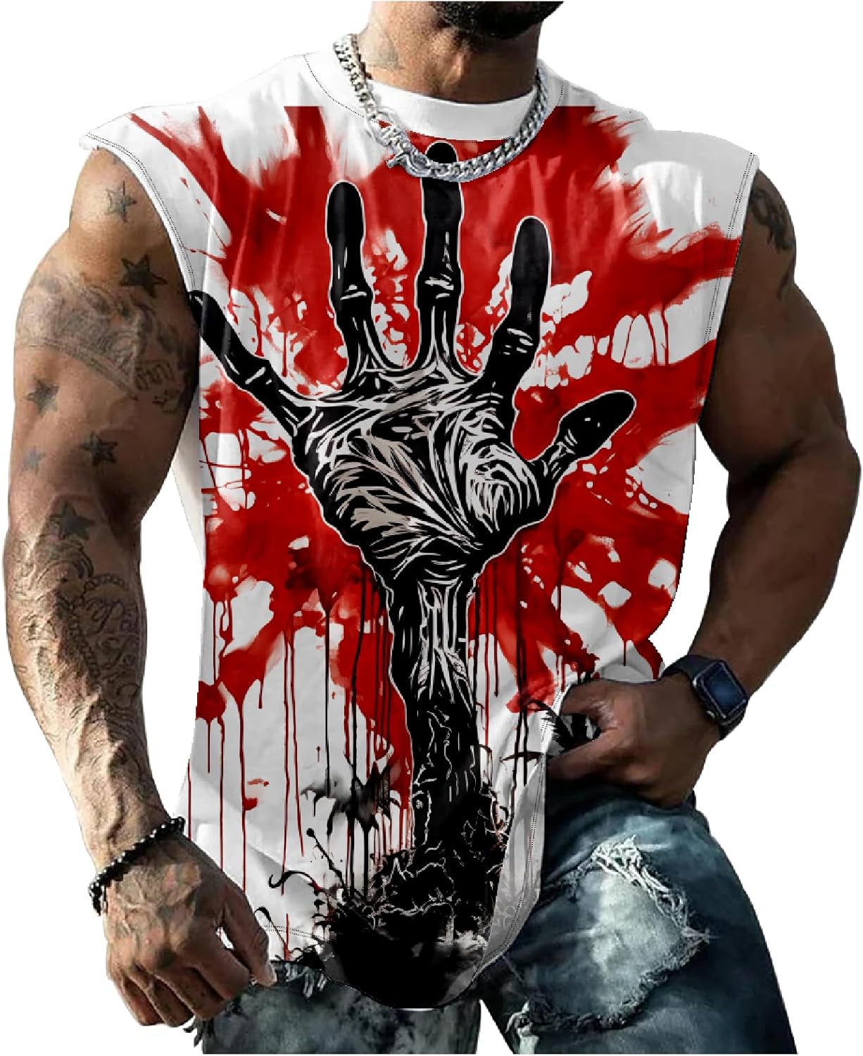 NAVARCH Men's Graphic Tank Tops Novelty Skull 3D Printed Muscle Casual Sleeveless T-Shirt Summer Quick Dry Crew Neck Tees,Skull Palm,S