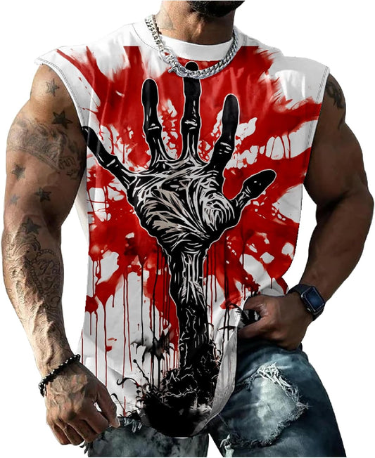 NAVARCH Men's Graphic Tank Tops Novelty Skull 3D Printed Muscle Casual Sleeveless T-Shirt Summer Quick Dry Crew Neck Tees,Skull Palm,S