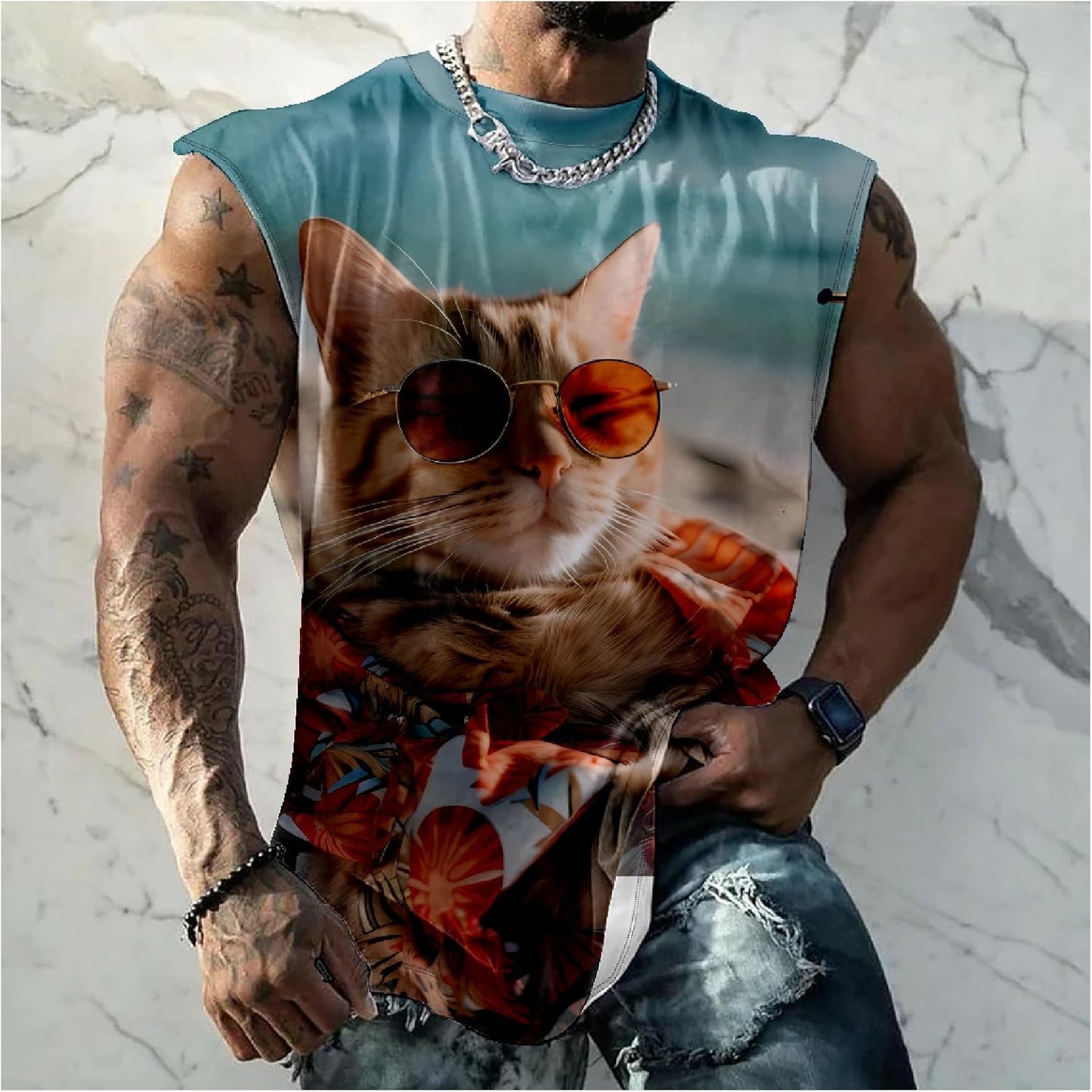NAVARCH Mens Tank Tops Novelty 3D Printed Summer Casual Loose Workout Sleeveless Shirts Quick Dry Breathable Tops