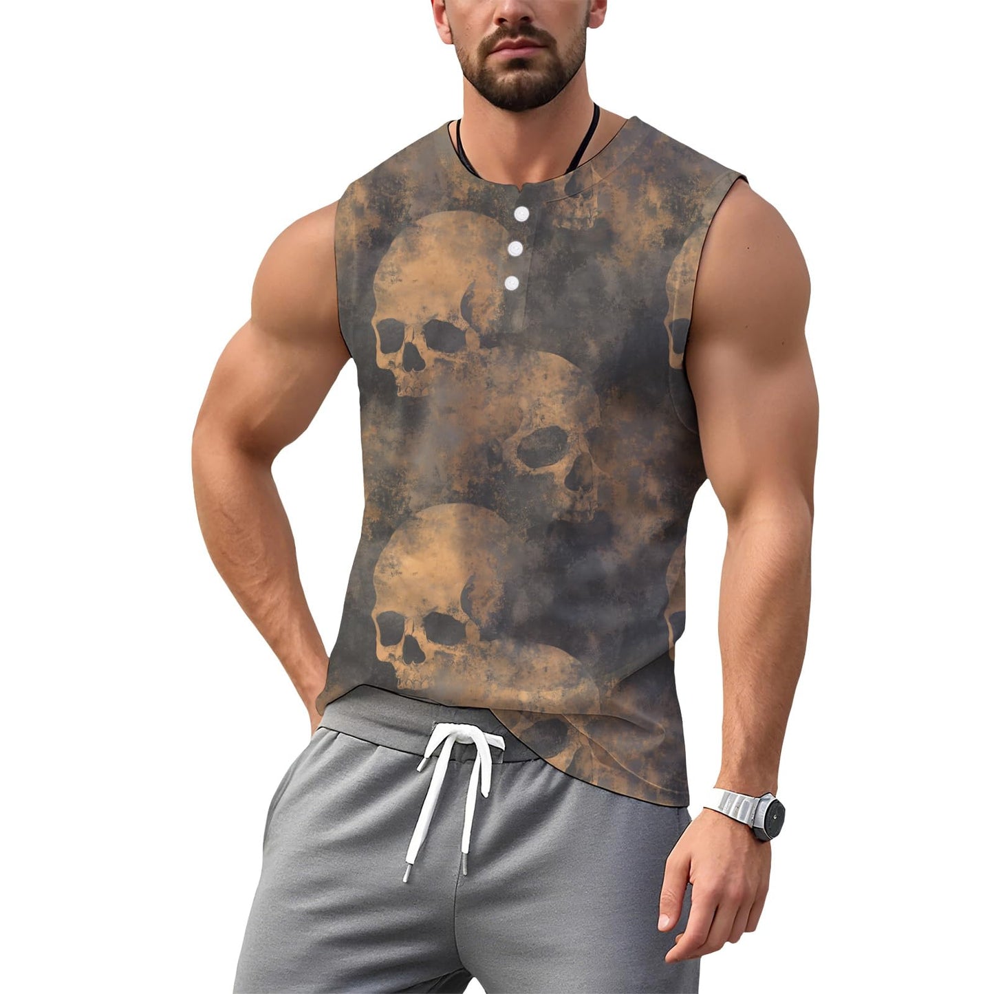 NAVARCH Mens Tank Tops for Workout Skull Print Casual Sleeveless Muscle Shirts Crewneck Loose Fit Basic Beach Top