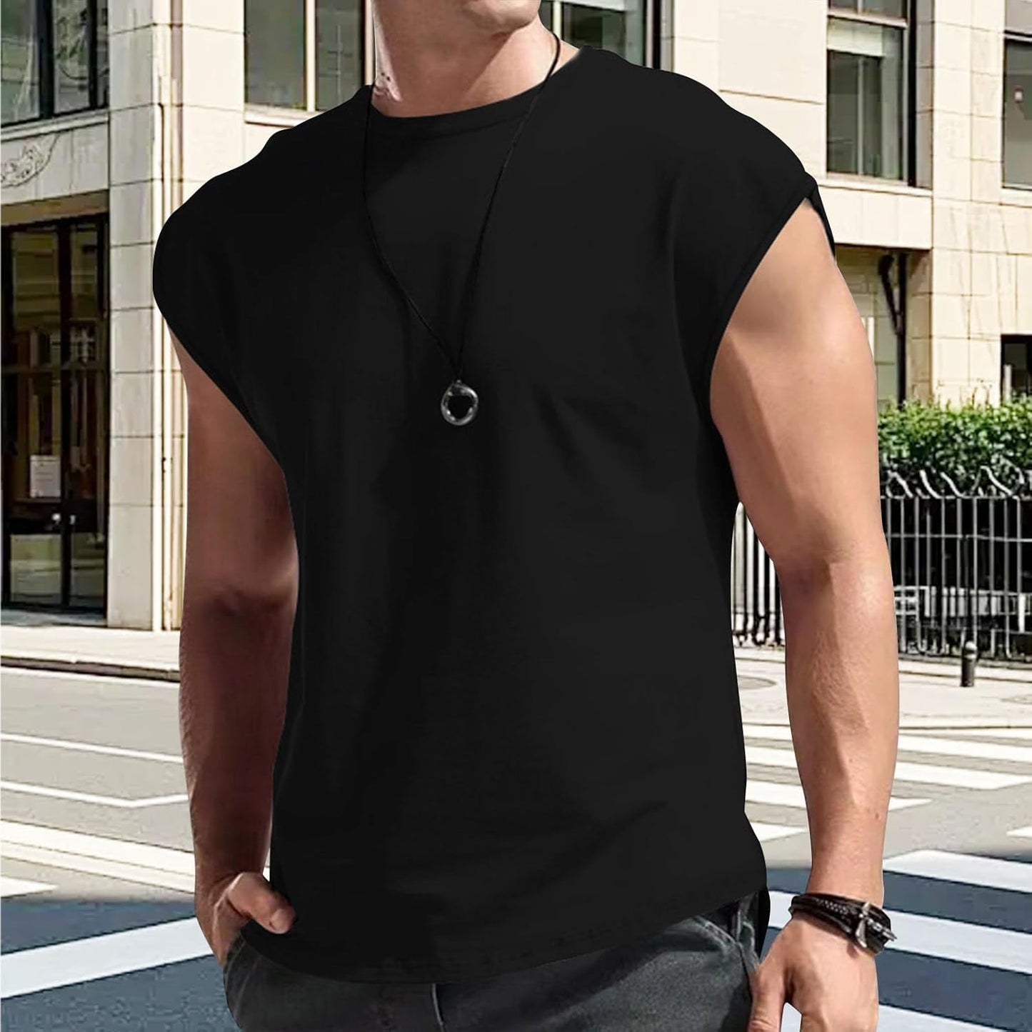 Reigee Mens Sleeveless Tank Tops Workout Shirts Muscle Gym T Shirts Gym Summer Casual Cut Off Tee