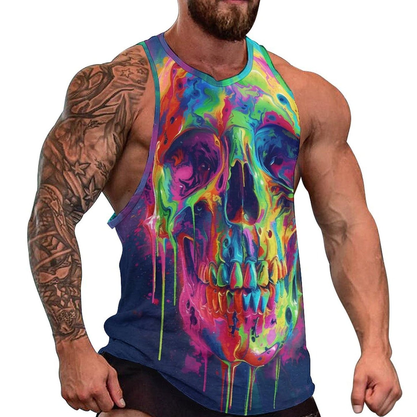 NAVARCH Mens US Flag Tank Tops Skull Graphic Print Sleeveless Crew Neck Western Shirts for Men Fashion Vest