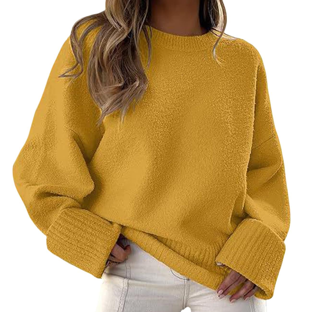 GYMTANK Sweater for Women 2025 Fall Winter Solid Crew Neck Long Sleeve Casual Loose Pullover Oversize Chunky Sweater