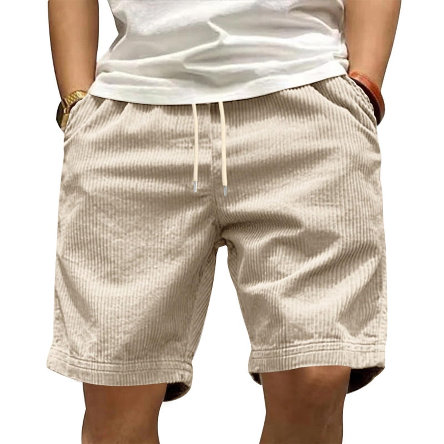 GYMTANK Casual Shorts for Men Solid Corduroy Lightweight Summer Casual Classic Drawstring Waisted Bermuda Shorts with Pockets