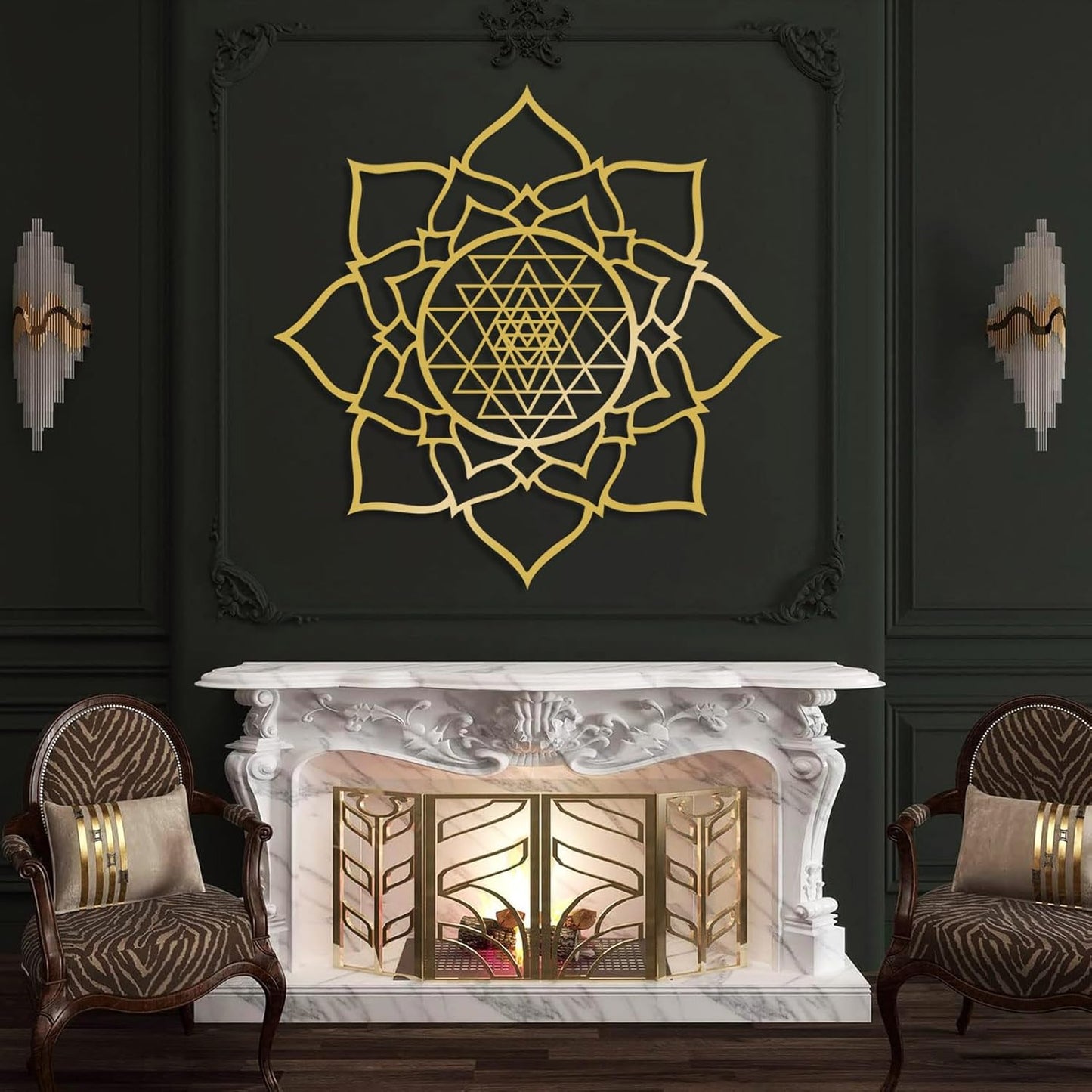 JiffPom Metal Wall Decor, Sacred Geometry Wall Art, Sri Yantra Metal Wall Art, Lotus Wall Decor Metal, Mindfulness Metal Art, Meditation Wall Art, Spiritual Wall Decor, Living Room Wall Decor (39"x39" | 100x100cm, White)