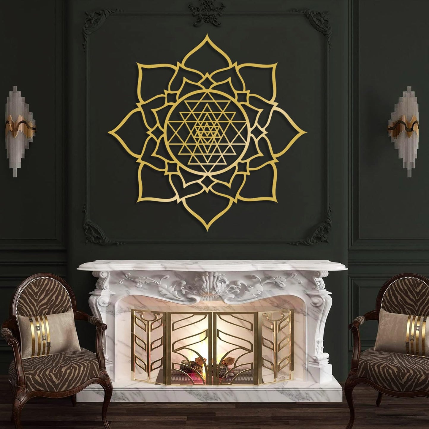 JiffPom Metal Wall Decor, Sacred Geometry Wall Art, Sri Yantra Metal Wall Art, Lotus Wall Decor Metal, Mindfulness Metal Art, Meditation Wall Art, Spiritual Wall Decor, Living Room Wall Decor (39"x39" | 100x100cm, White)