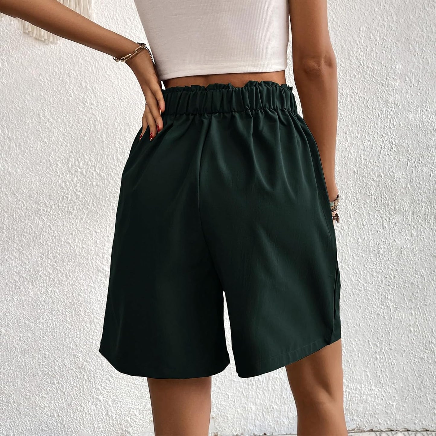 GYMTSL Bermuda Shorts for Women Summer Knee Length Wide Leg High Elastic Waisted Casual Loose Fit Cargo Shorts with Pockets