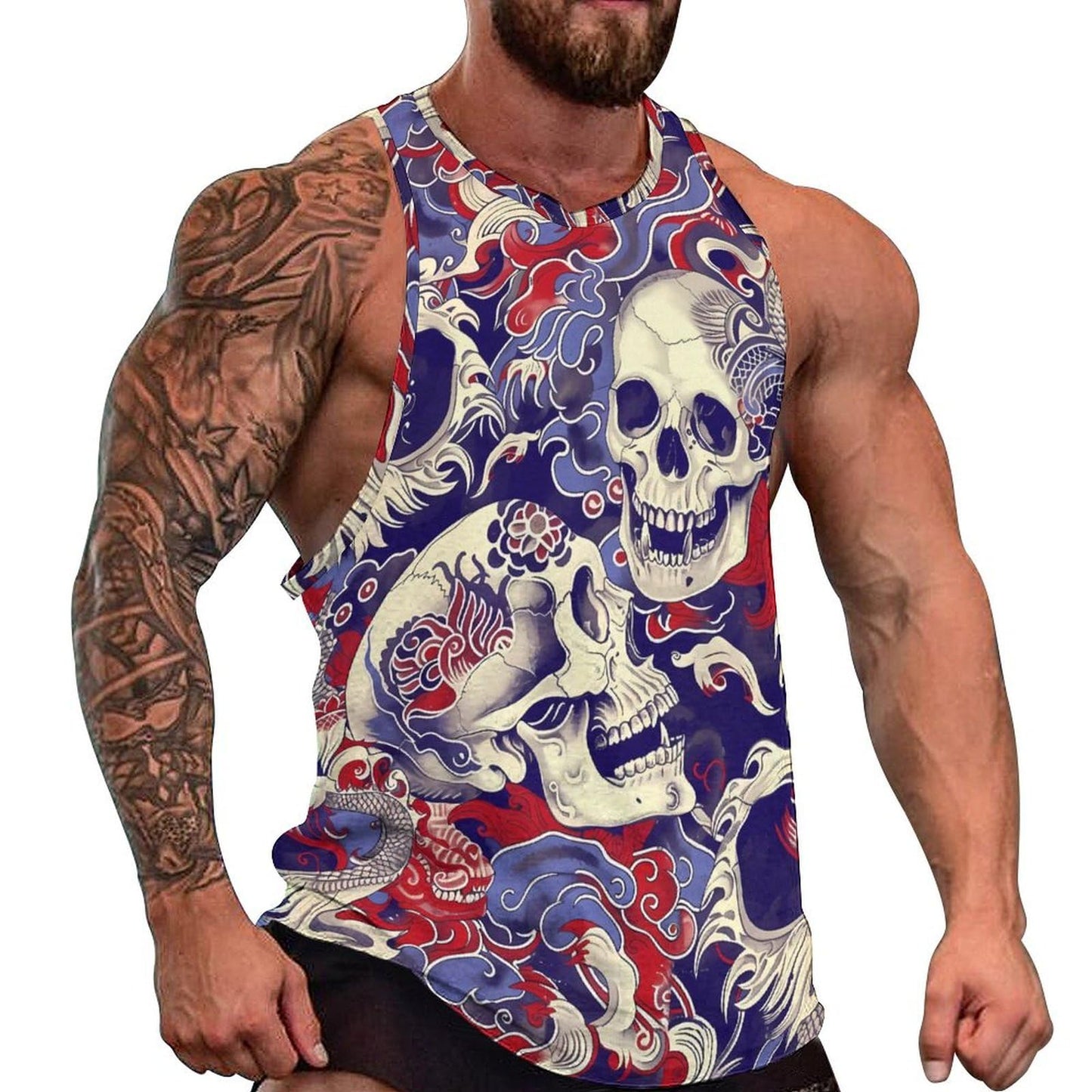 NAVARCH Mens US Flag Tank Tops Skull Graphic Print Sleeveless Crew Neck Western Shirts for Men Fashion Vest