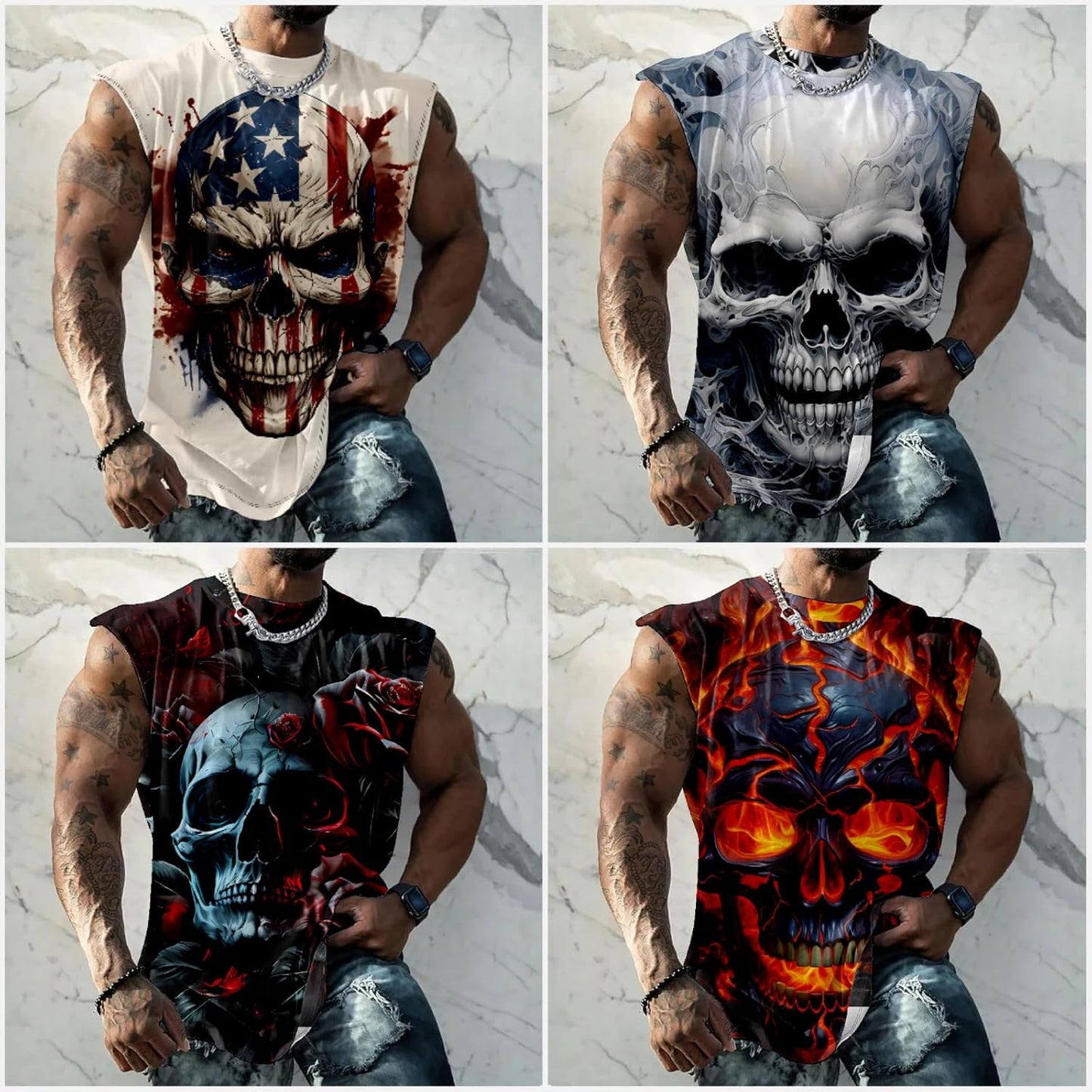 NAVARCH Men's Graphic Tank Tops Novelty Skull 3D Printed Muscle Casual Sleeveless T-Shirt Summer Quick Dry Crew Neck Tees,Skull Palm,S