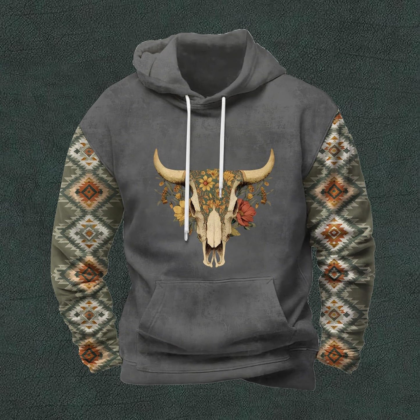 FONDBERYL Mens Aztec Hoodies Western Cowboy Hooded Sweatshirt Vintage Graphic Print Fashion Pullover Tops with Pocket