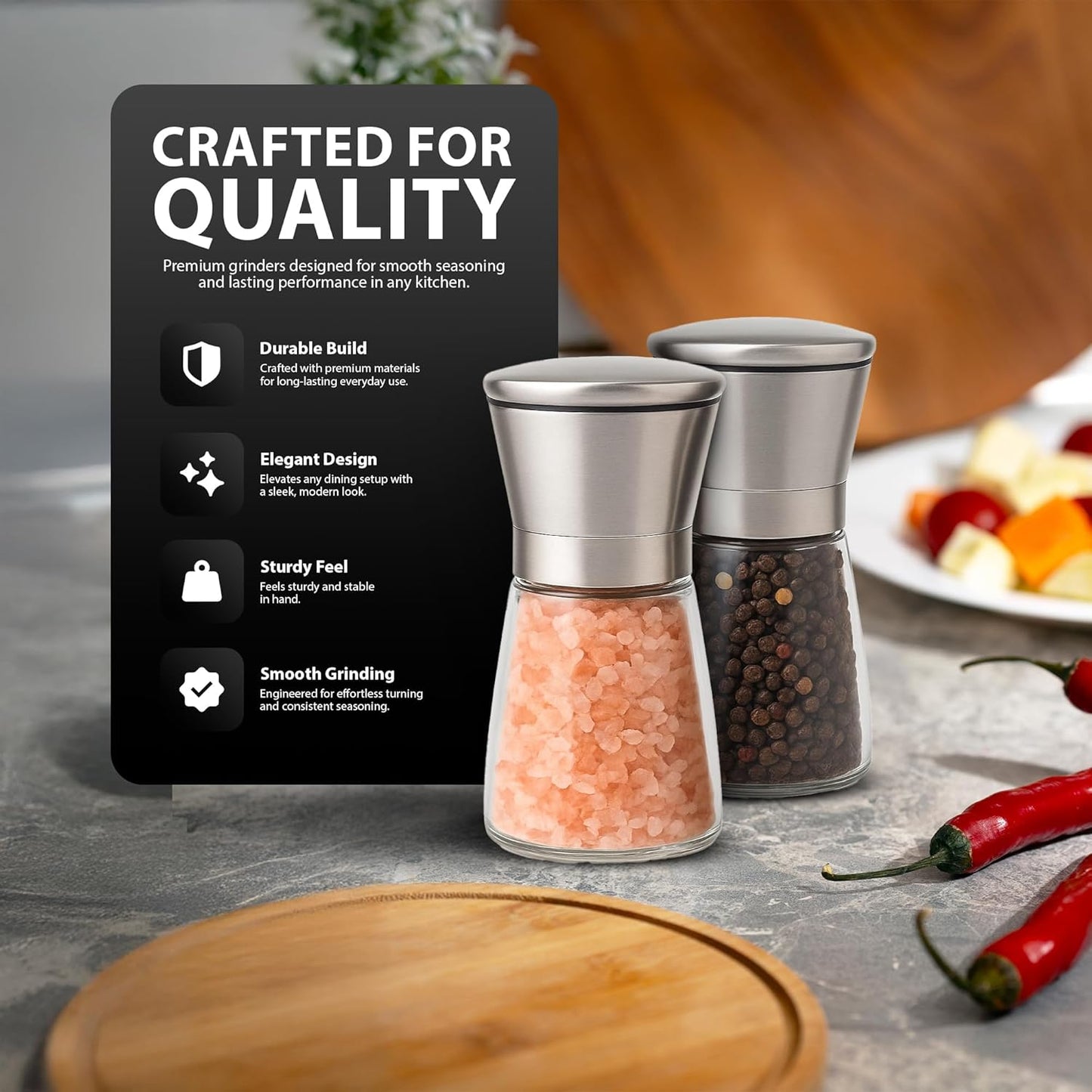 Kribee Salt and Pepper Grinder - Set of 2 | Salt and Pepper Mills | Stainless Steel Salt and Pepper Grinder Set | Pepper Grinder | Salt Grinder