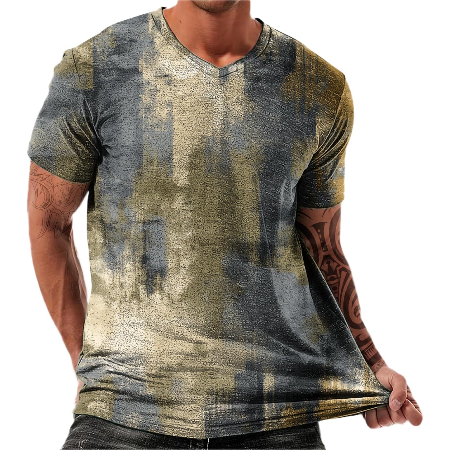 NAVARCH Trendy Summer Mens Casual Shirts V Neck Breathable Novelty Shirt Streetwear Graphic Tees