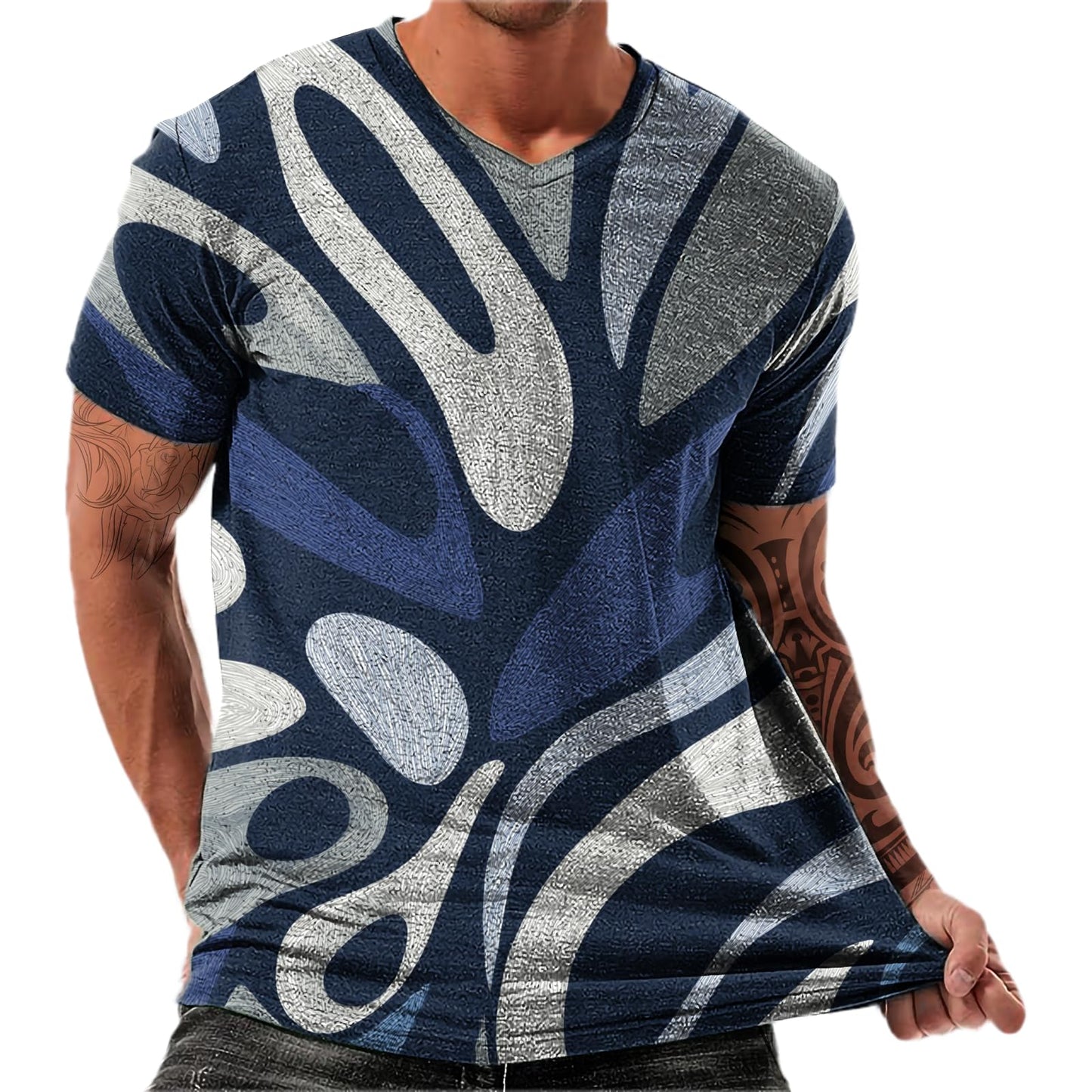 NAVARCH Trendy Summer Mens Casual Shirts V Neck Breathable Novelty Shirt Streetwear Graphic Tees